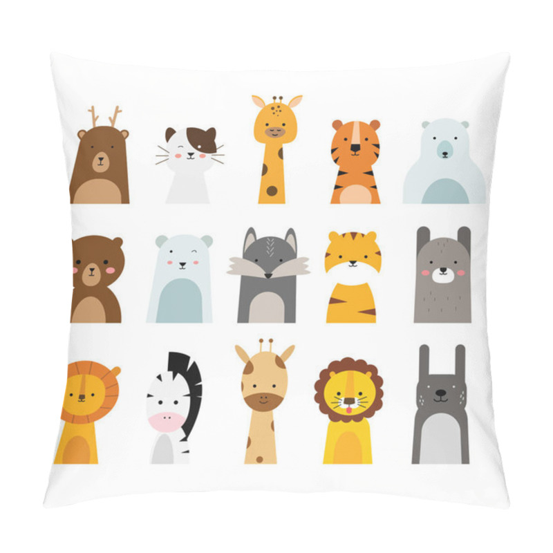 Personality  Set Of Cute Animal Illustrations In Flat Design Style. A Simple Drawing Of An Animal's Head. Various Animals Illustrated As An Element Vector Decoration For Kid's Design. Pillow Covers