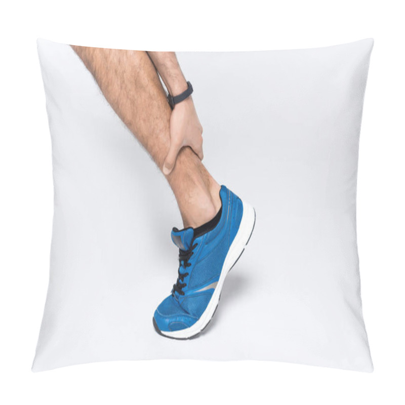 Personality  Cropped Shot Of Runner Holding Leg While In Hurts On White Pillow Covers