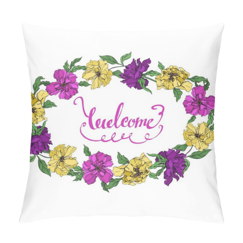 Personality  Peony Floral Botanical Flowers. Black And White Engraved Ink Art. Frame Border Ornament Square. Pillow Covers