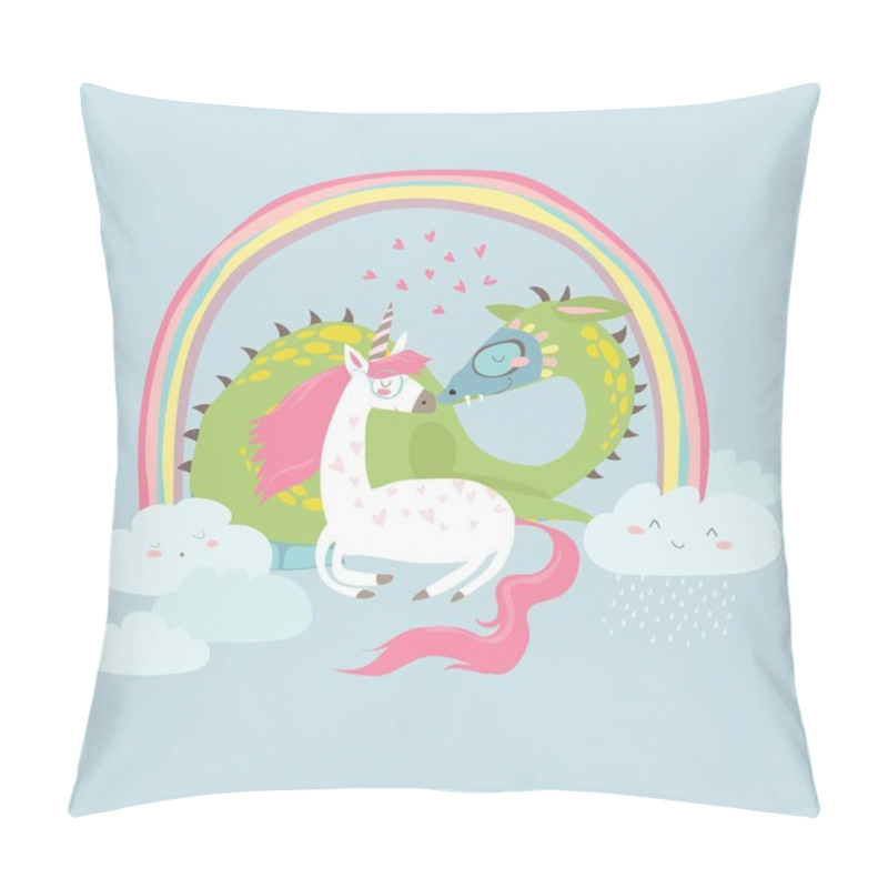 Personality  Cute Cartoon Dragon With Unicorn Pillow Covers