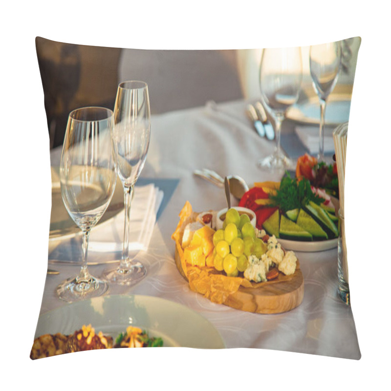 Personality  Beautiful Table Setting, With Dishes, Food, In A Summer Restaurant Pillow Covers