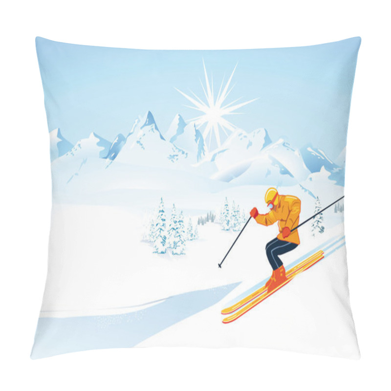 Personality  Skier In High Mountains Pillow Covers