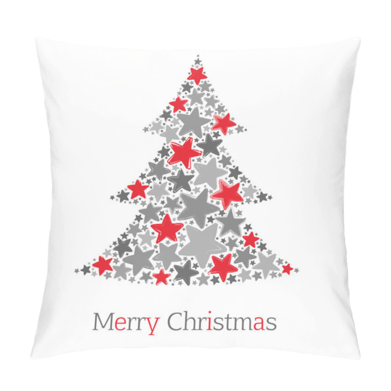 Personality  Abstract Christmas Tree Made Of Red And Grey Stars On White Background Pillow Covers