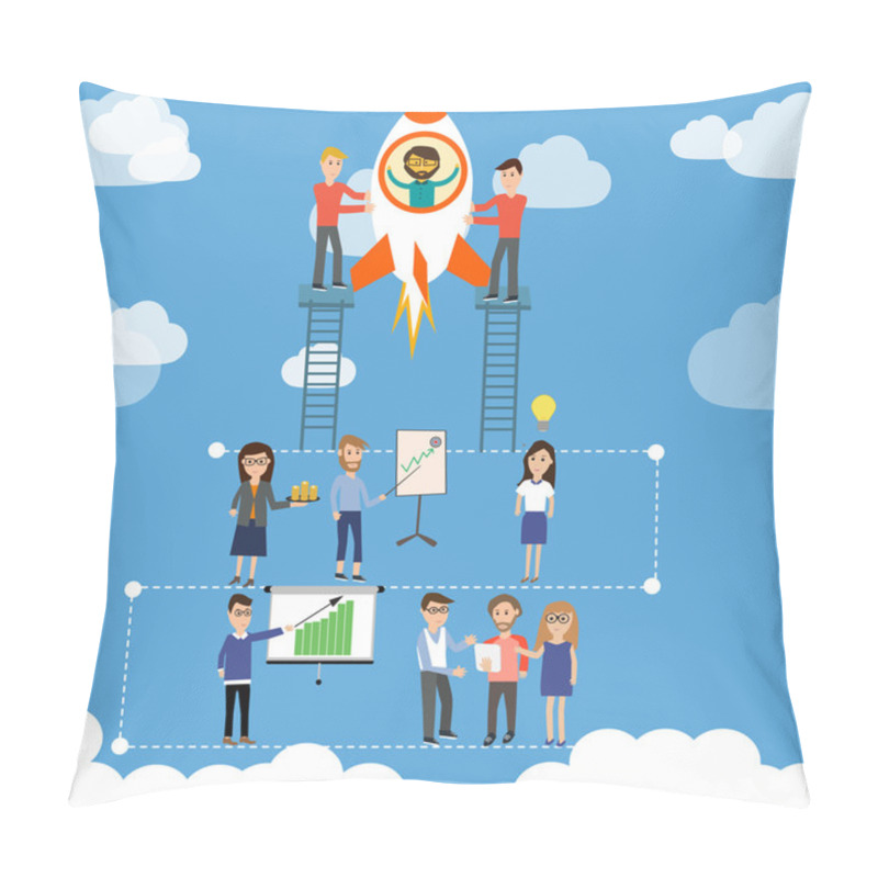 Personality  Start Up Business  Company With Team To Launch The Rocket Vector Pillow Covers