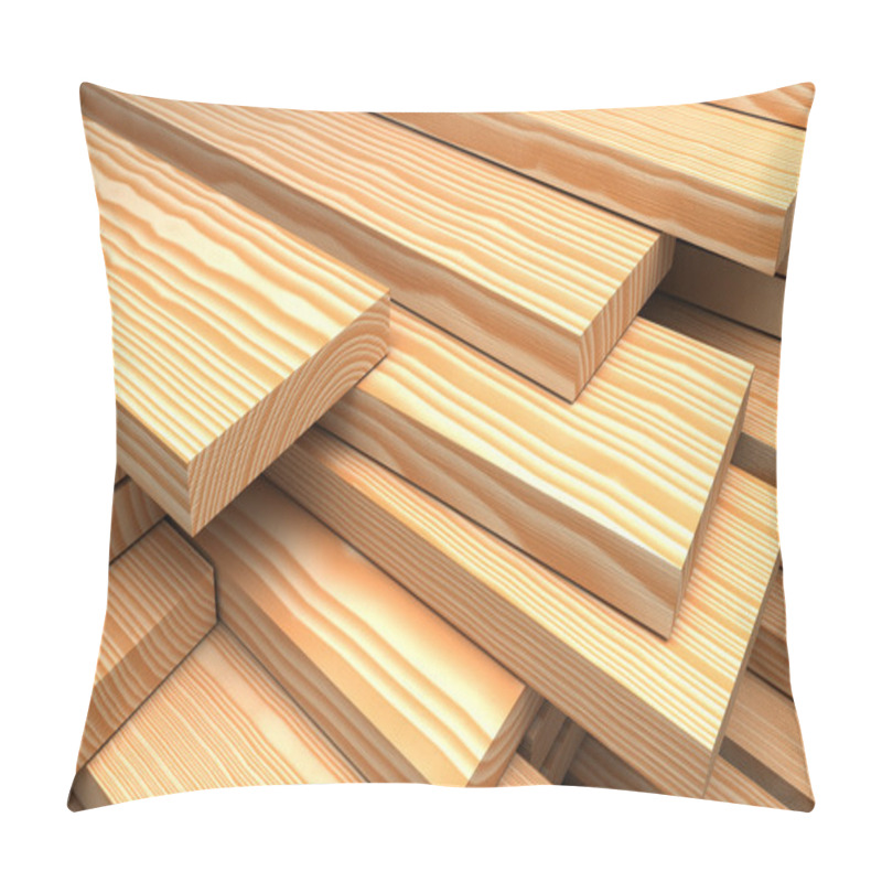 Personality  Construction Materials. Closeup Different Wooden Boards And Plank. Industrial 3d Illustration Pillow Covers