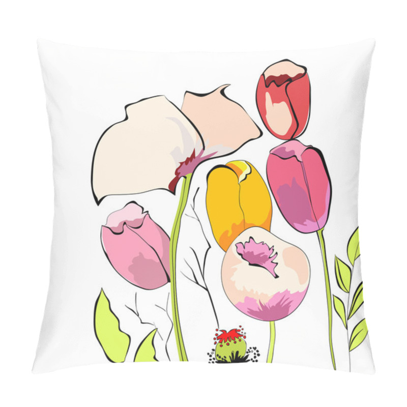 Personality  Tulips With Poppy Flowers Pillow Covers