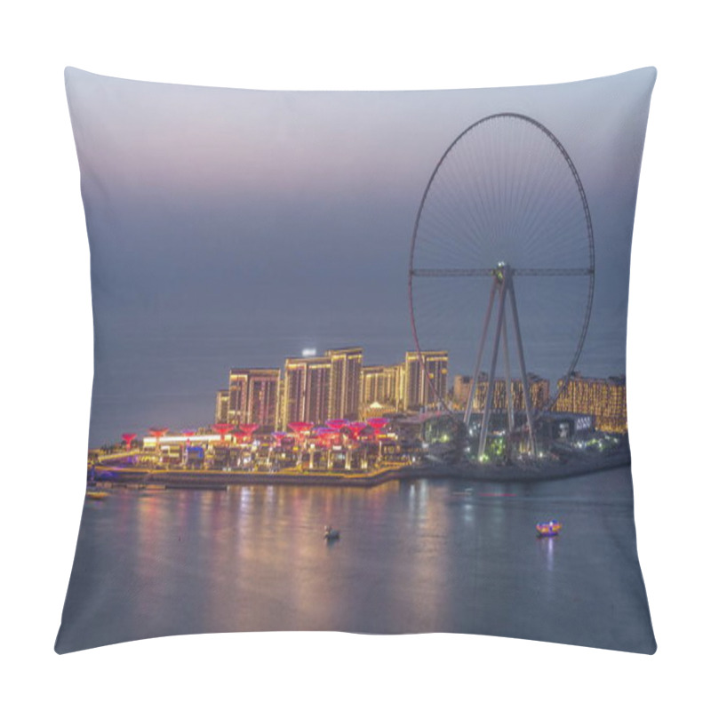 Personality  Bluewaters Island In Dubai Aerial Day To Night Timelapse After Sunset. Pillow Covers