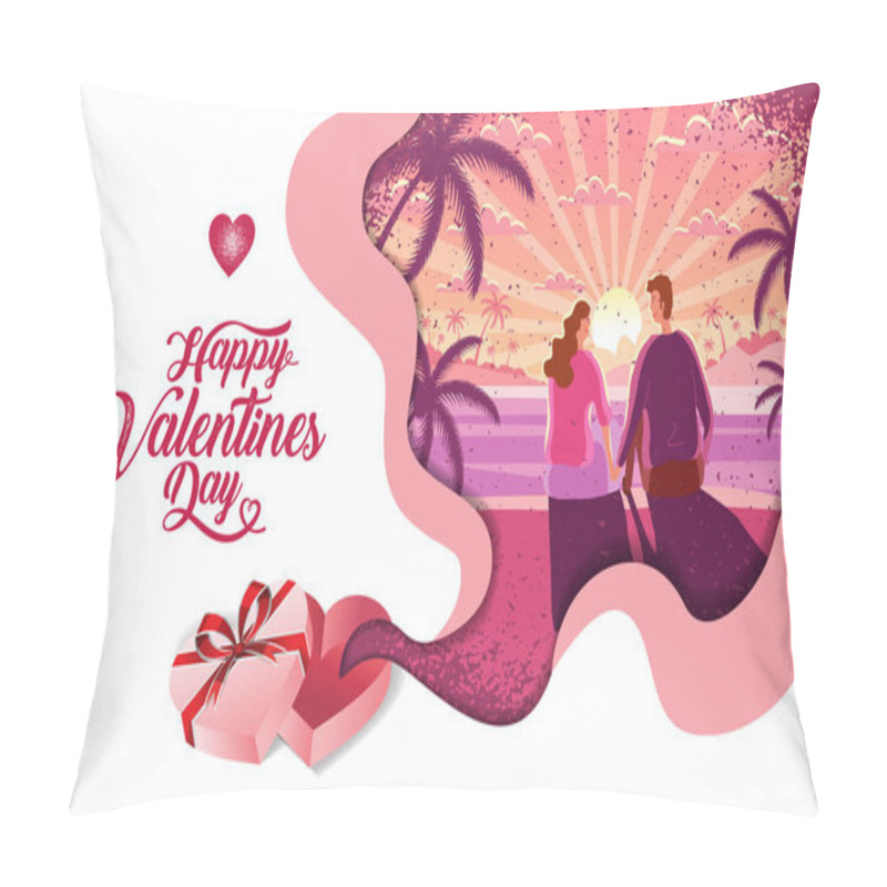 Personality  Lovely Couple ,Valentine's Day ,festival, Sun Rise Landscape Background, Banner Design Layout, Vector Illustration, Art Style, Pillow Covers