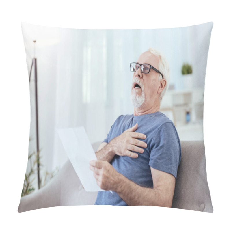 Personality  Amazed Senior Man Experiencing Heartburn Pillow Covers