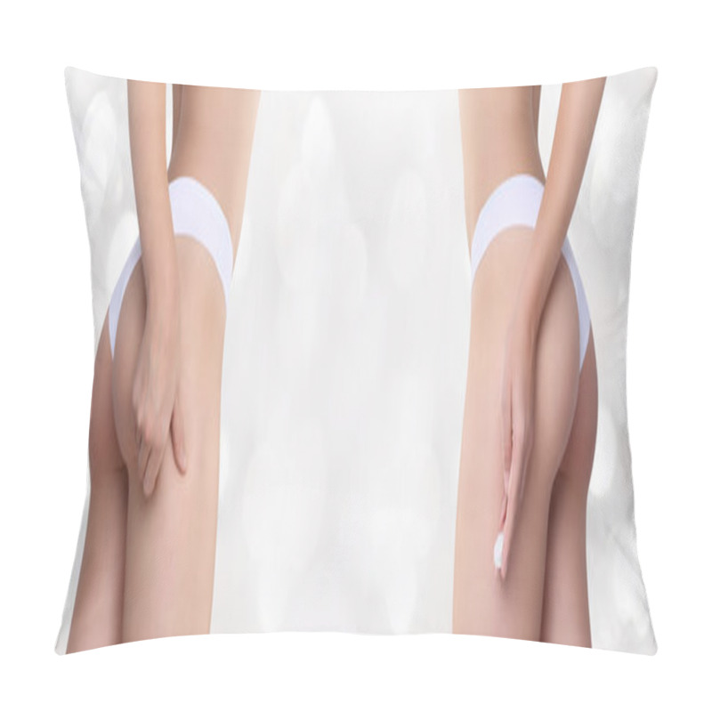 Personality  Concept Cellulite Treatment Program For Women, Isolated On Blurred Silver Background Pillow Covers