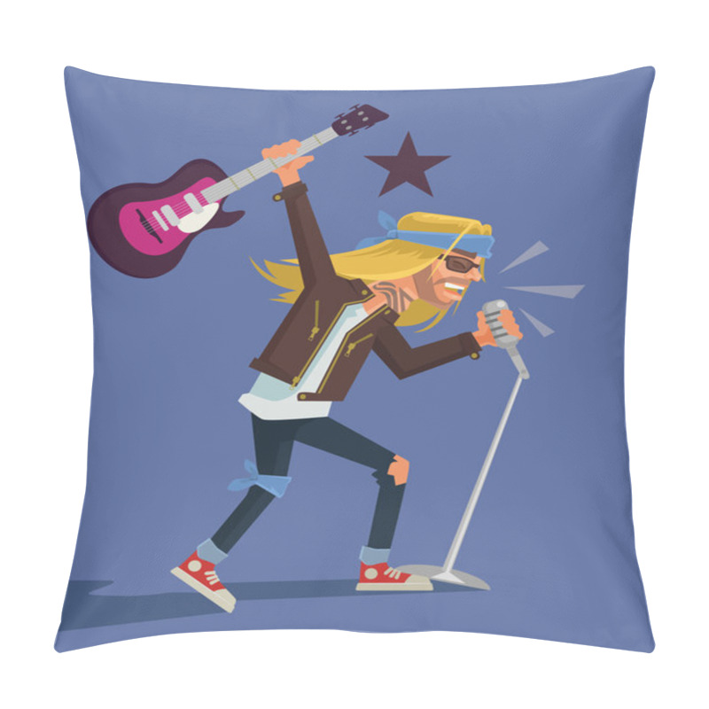 Personality  Rock Star. Vector Flat Cartoon Illustration Pillow Covers