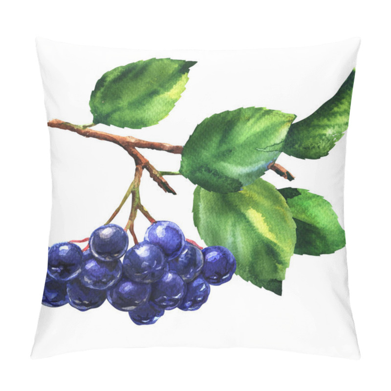 Personality  Branch Of Black Chokeberry, Aronia Melanocarpa, Fresh Aronia Berries With Leaves, Isolated, Hand Drawn Watercolor Illustration On White Pillow Covers