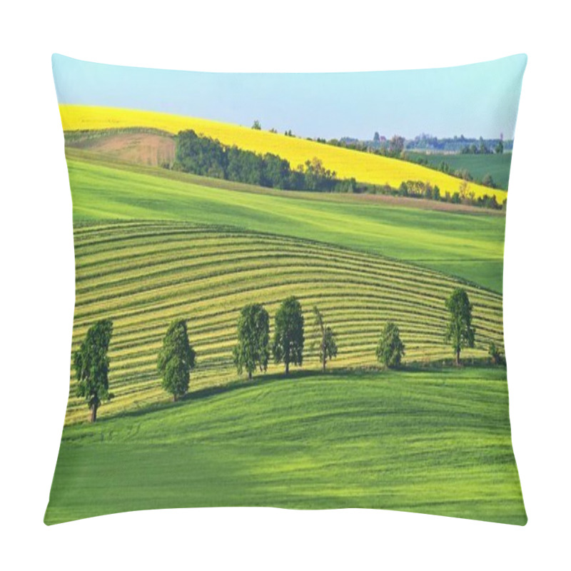 Personality  Beautiful Landscape With Spring Nature. Waves On The Field. South Moravia - Moravian Tuscany - Czech Republic Europe.. Pillow Covers