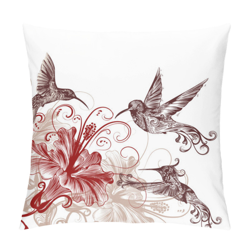 Personality  Floral Background With Hummingbirds And Hibiscus Flowers Pillow Covers