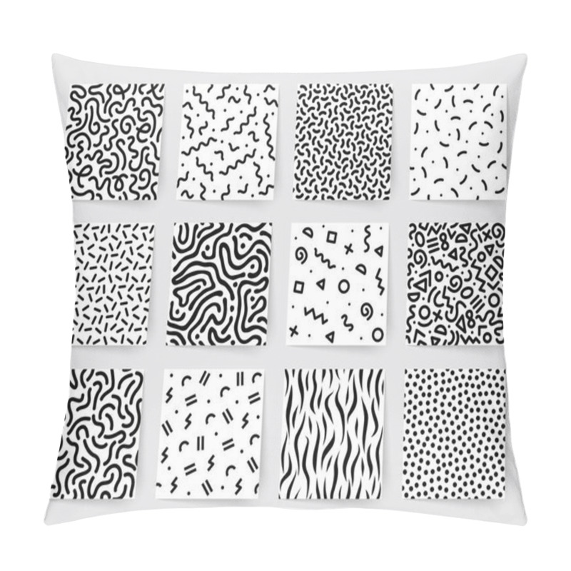 Personality  Set Of Seamless Black And White Geometric Patterns. Hipster Memphis Style. Pillow Covers