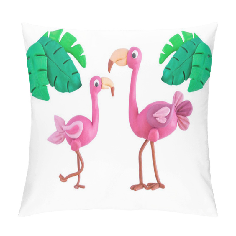 Personality  Pink Flamingo With Palm Leaves Made Of Plasticine Isolated On White Background. Crafts From Platinum. Children Crafts. Plasticine Bird Flamingo Pillow Covers