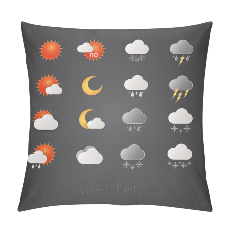 Personality  Weather Icons On Black Background. Vector Illustrations Pillow Covers