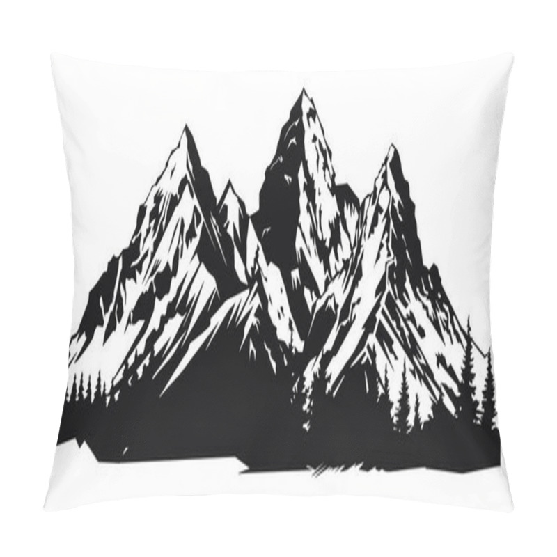 Personality  Mountain With Pine Trees And Landscape Black On White Background. Vector Illustration Mountain With Pine Trees On White Background. Mountain Verctor Illustration. Pillow Covers