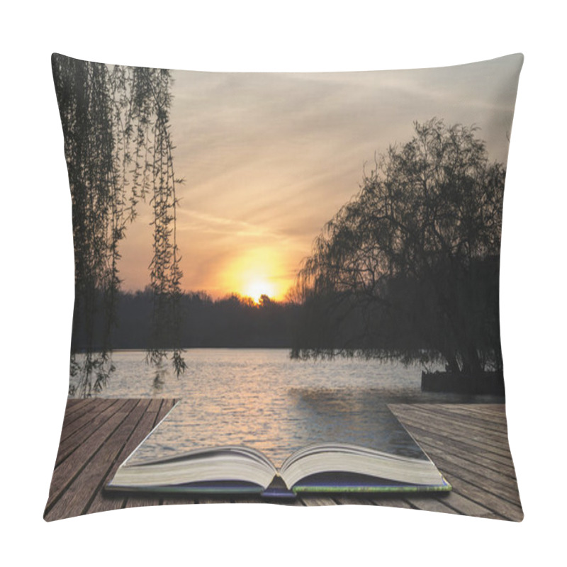 Personality  Beautiful Vibrant Spring Sunrise Over Calm Lake In English Count Pillow Covers