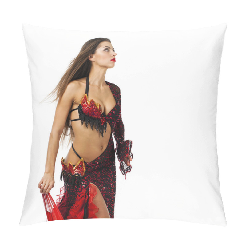 Personality  Woman Traditional Spanish Flamenco Dancer Dancing In A Red Dress Pillow Covers