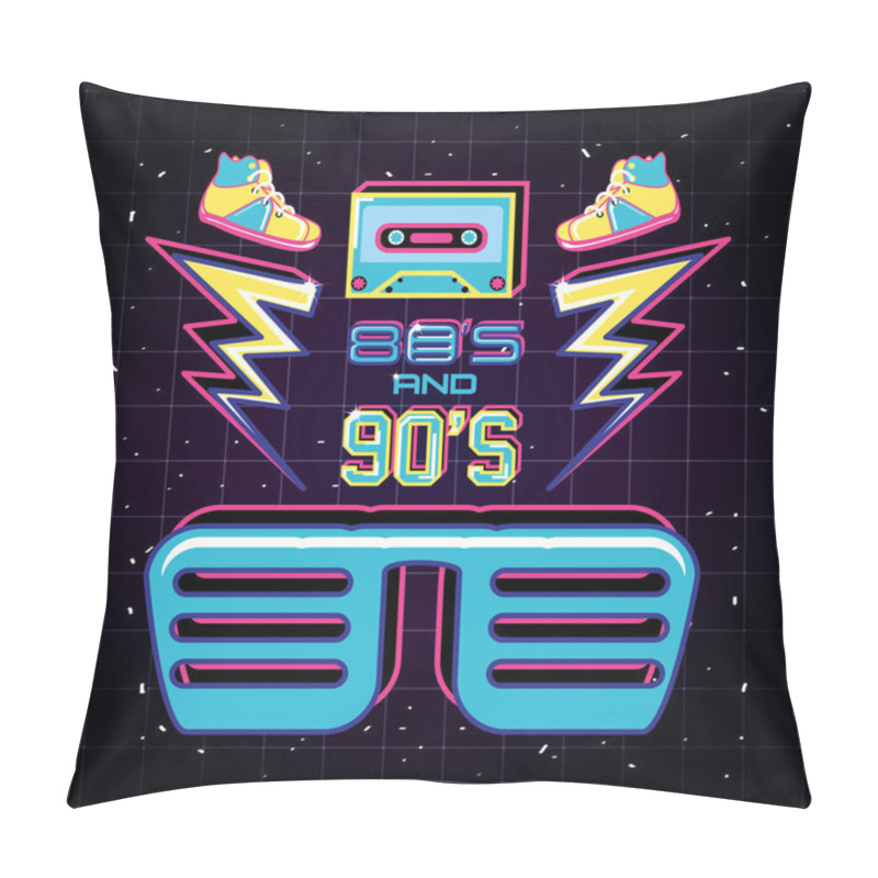 Personality  Party Glasses With Icons Of Eighties And Nineties Retro Pillow Covers