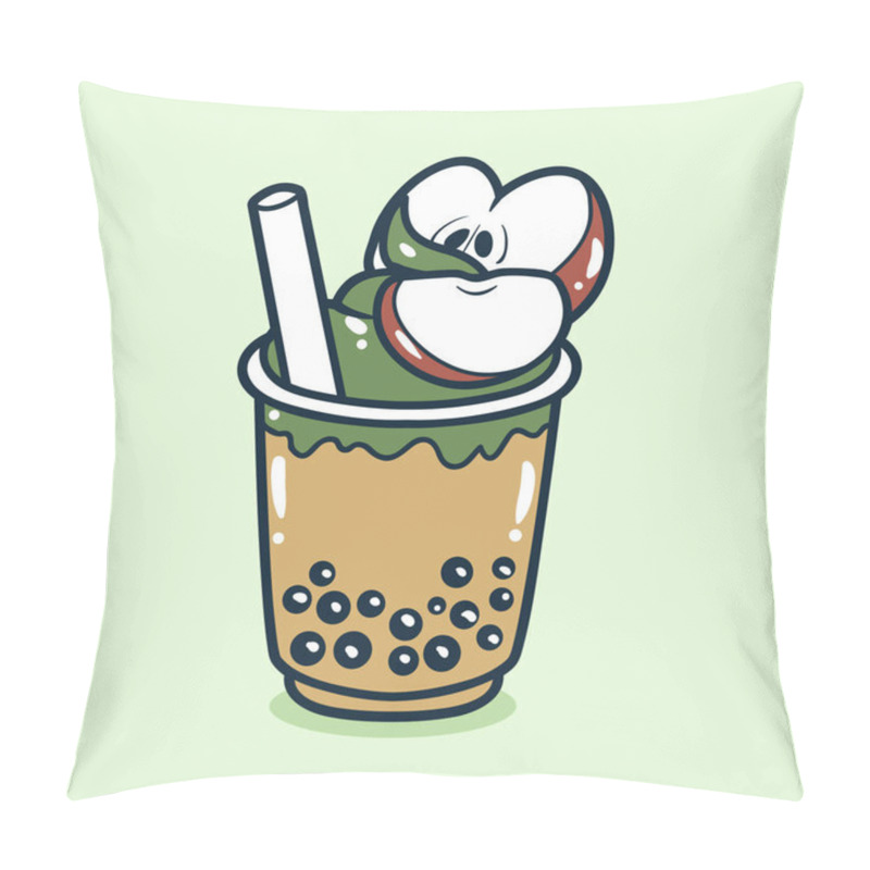 Personality  Bubble Tea Drink With Apple Toping Illustration Pillow Covers