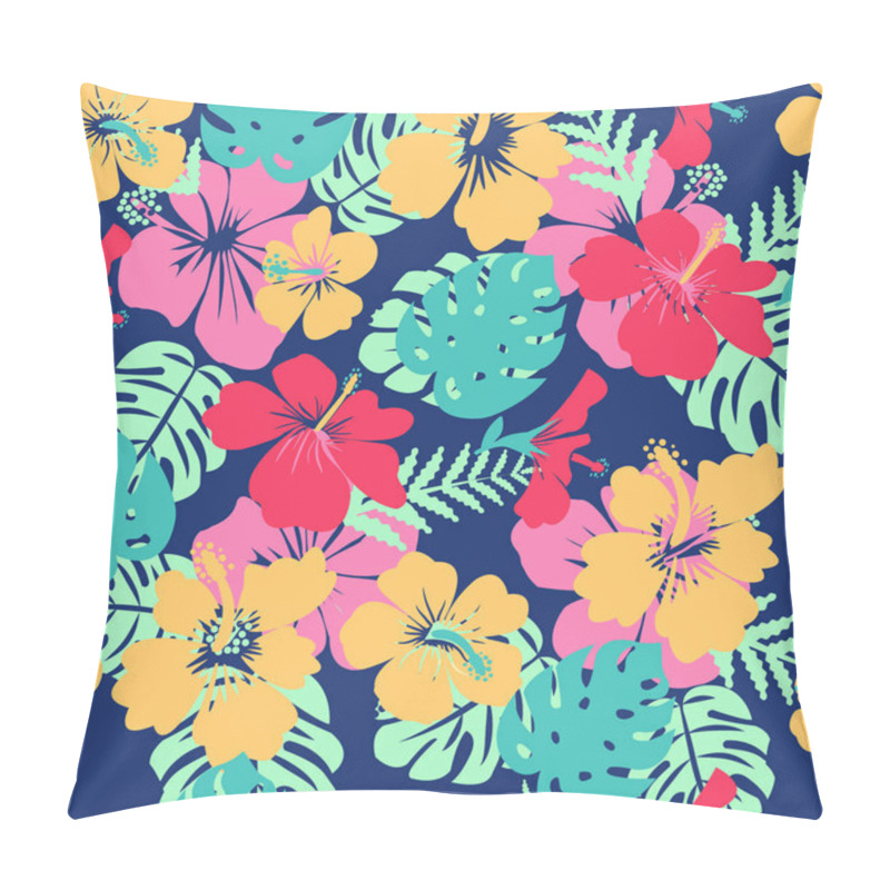 Personality  Pattern Of Tropical Leaves And Flowers Hibiscus Flower Hawaii Summer Background. Vector Illustration Pillow Covers