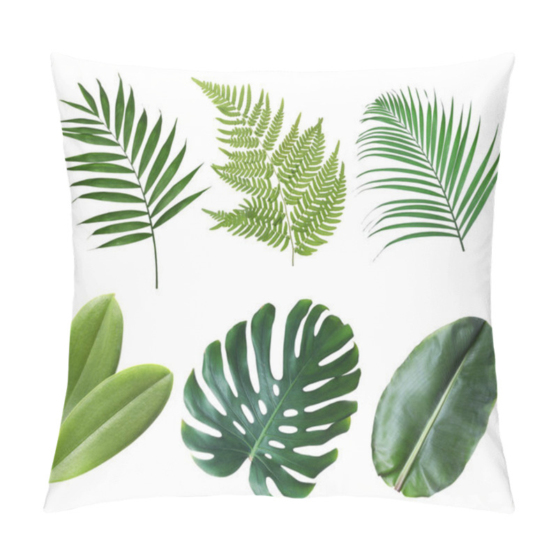 Personality  Set With Beautiful Fern And Other Tropical Leaves On White Background  Pillow Covers