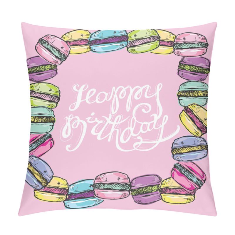 Personality  Hand Drawn Doodle Cupcakes And Macaroons. Happy Birthday. Pillow Covers