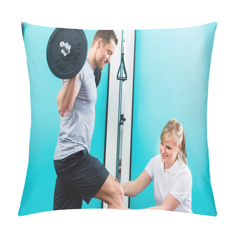 Personality  Patient At The Physiotherapy Doing Physical Exercises Pillow Covers