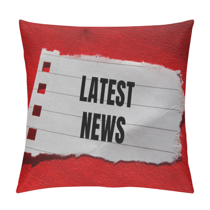 Personality  Latest News Message Written On Ripped Torn Paper Piece With Red Background. Conceptual Latest News Symbol. Copy Space. Pillow Covers