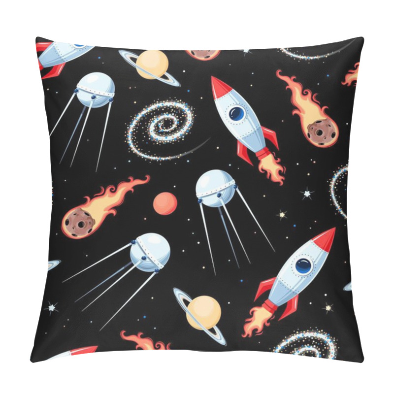 Personality  Vector Seamless Pattern With Cartoon Space Objects Pillow Covers