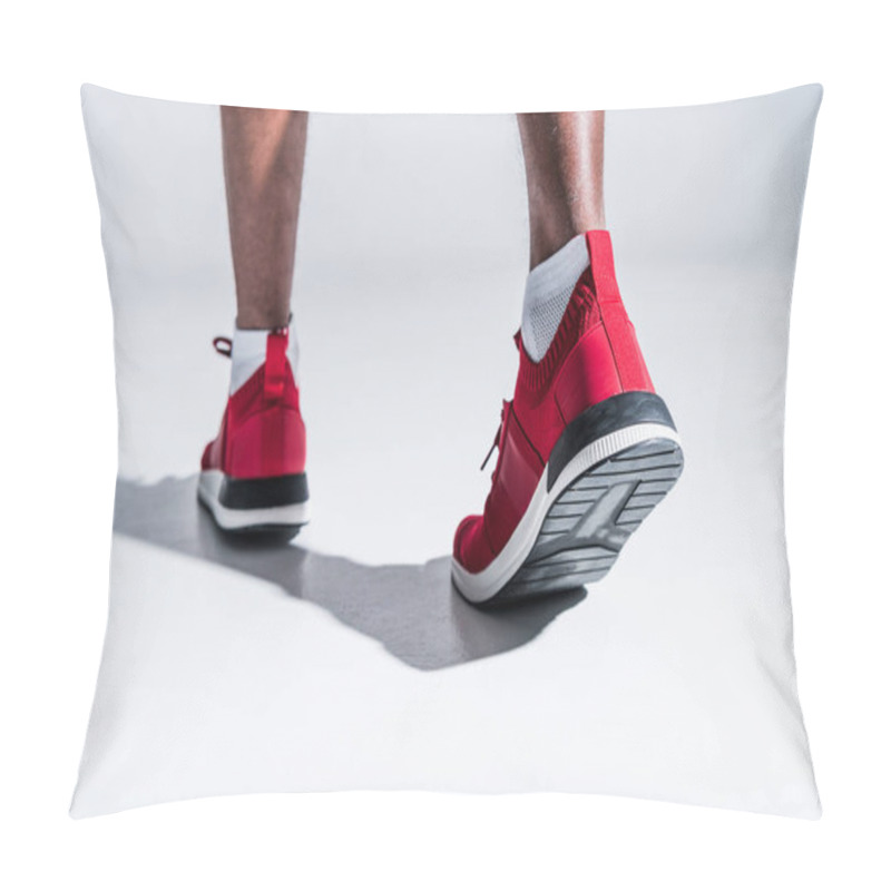 Personality  Partial View Of African American Man In Sports Shoes On Grey  Pillow Covers