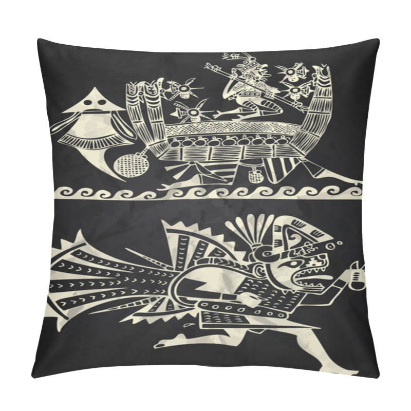 Personality  Mexico And Peru Native Art In Black And White Pillow Covers