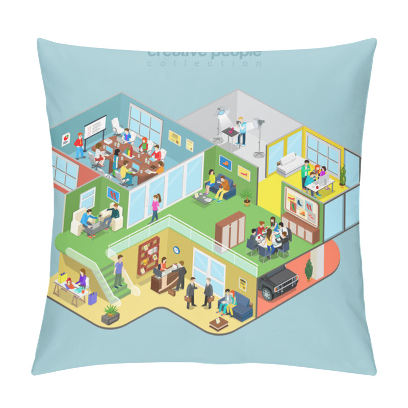 Personality  Flat Isometric Creative Workshop  Pillow Covers