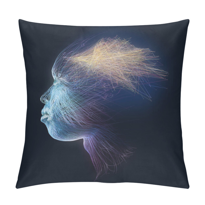 Personality  Neuronal Interconnections, Brain And Communication. Mind And Thought. Neurons And Electrical Impulses. Face Side View. 3d Rendering Pillow Covers