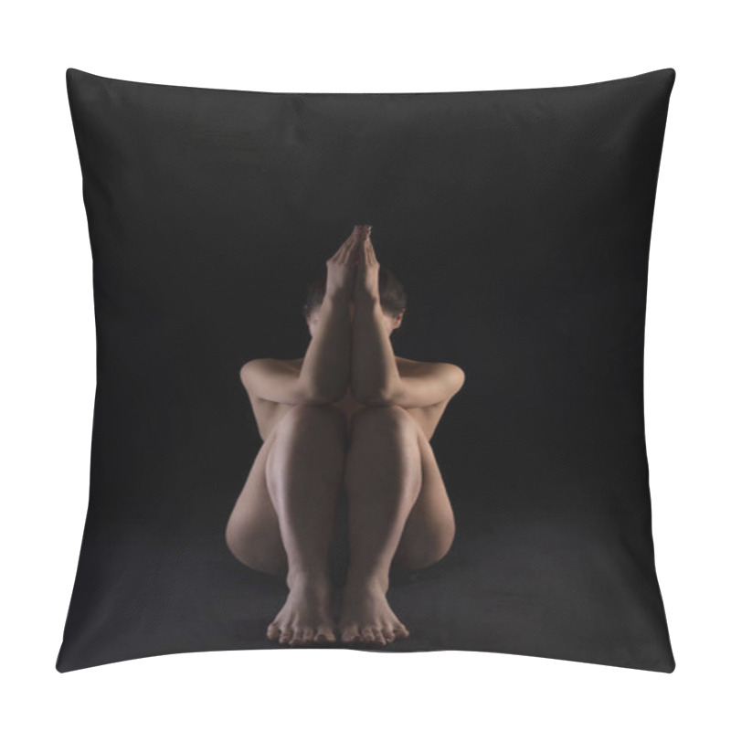 Personality  Body Silhouette Of Naked Woman, Sitting On Black Background. Pillow Covers