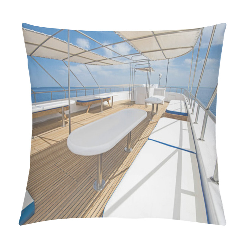 Personality  Table And Chairs On Sundeck Of A Luxury Motor Yacht Pillow Covers