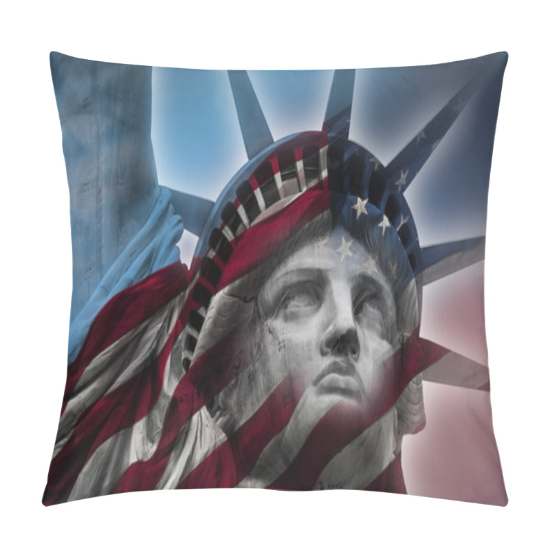 Personality  Double Exposure Image Of The Statue Of Liberty And The American Flag Pillow Covers