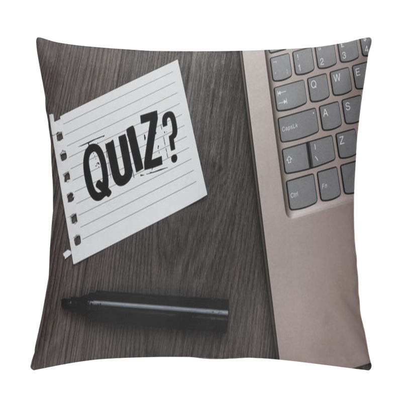 Personality  Word Writing Text Quiz Question. Business Concept For Short Tests Evaluation Examination To Quantify Your Knowledge Laptop Nice Computer Notebook Netbook Pen Small Pitch Paper Pen Wood Pillow Covers