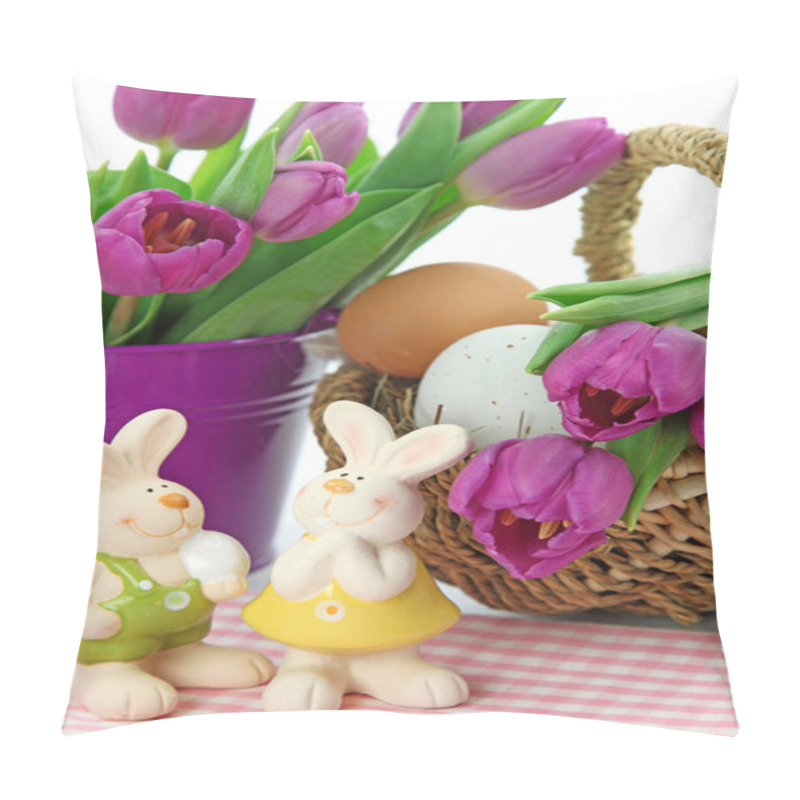 Personality  Purple Tulips In Bucket And Two Rabbits Pillow Covers