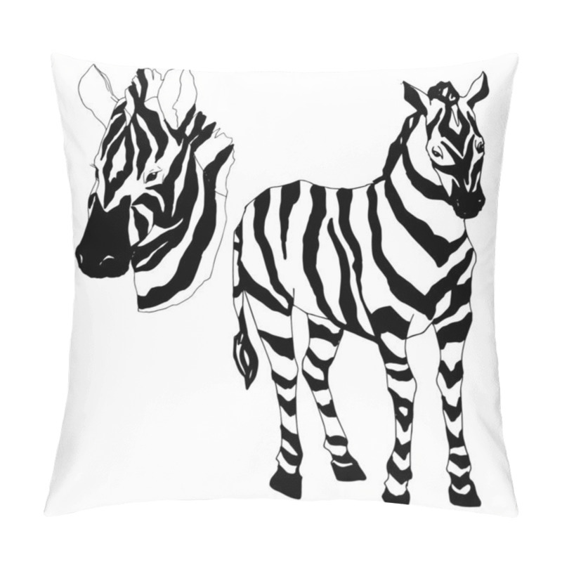 Personality  Vector Exotic Zebra Wild Animal Isolated. Black And White Engraved Ink Art. Isolated Animal Illustration Element. Pillow Covers