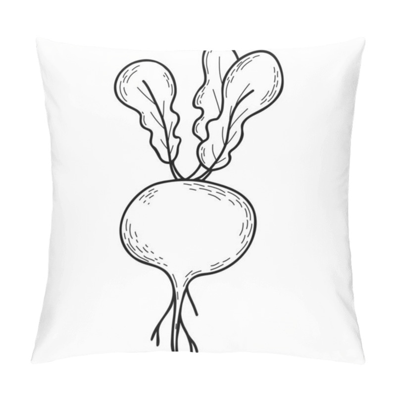 Personality  Vegetable Root. Beetroot With Leaves. Vector Illustration. Linear Hand Drawing, Outline For Design And Decoration, Menu Design And Recipes Pillow Covers