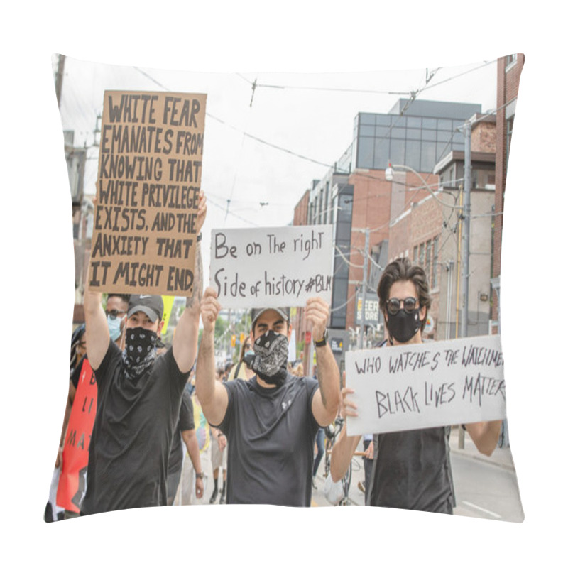 Personality  TORONTO, ONTARIO, CANADA - JUNE 6, 2020: Anti-Racism March, In Solidarity With Black Lives Matter And Against The Death Of George Floyd And Police Injustice. Pillow Covers