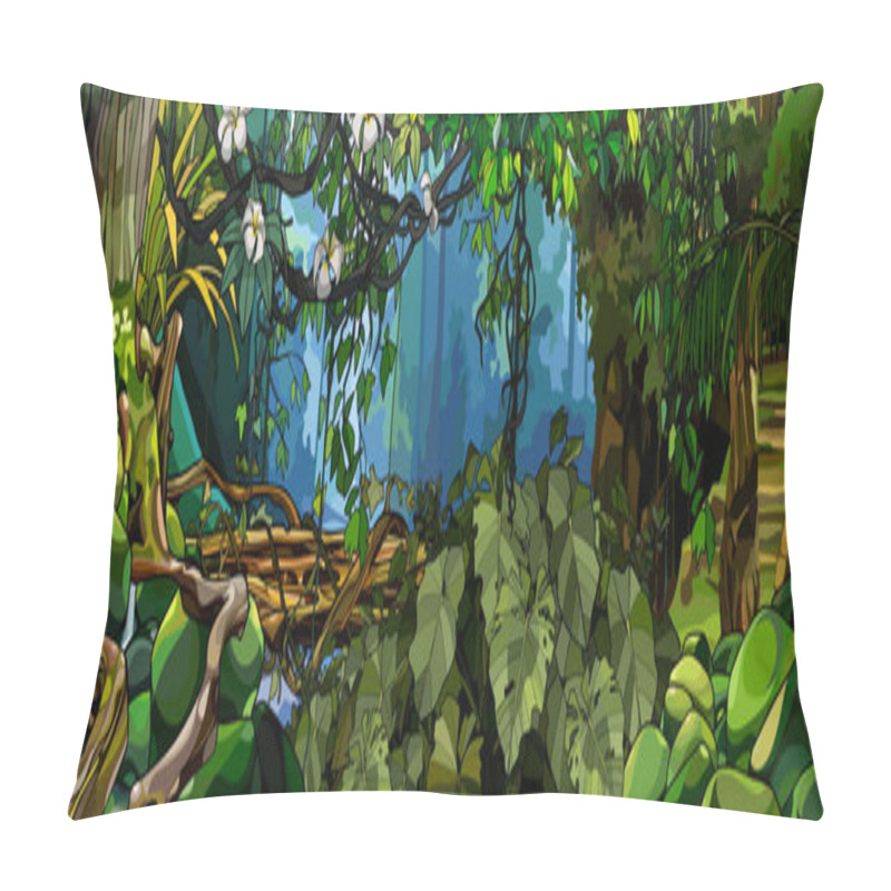 Personality  Jungle Background With Lush Tropical Plants And Trees Pillow Covers