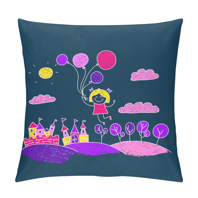 Personality  Image Of Happy Children. Kids Drawing Style Pillow Covers