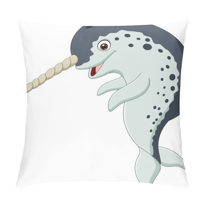 Personality  Vector Illustration Of Cartoon Narwhal Isolated On White Background Pillow Covers