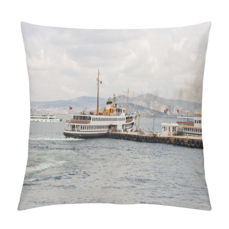 Personality  Ships With Turkish Flags On Pier And Princess Islands At Background  Pillow Covers