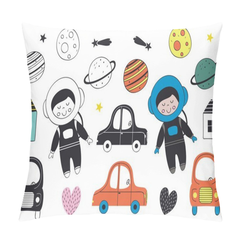 Personality  Set Of Isolated Boy Cosmonaut  And Elements In Scandinavian Style  - Vector Illustration, Eps Pillow Covers