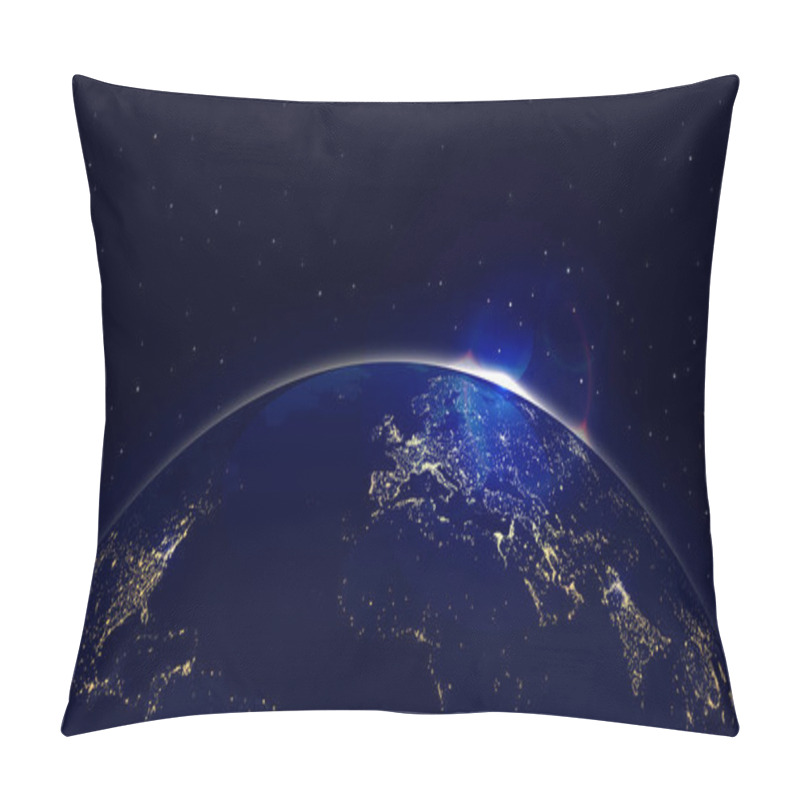 Personality  Vector Background Planet Earth With Sunrise In Space And City Lights Pillow Covers